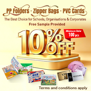 PP Folders · Zipper Bags · PVC Cards — 10% Off 