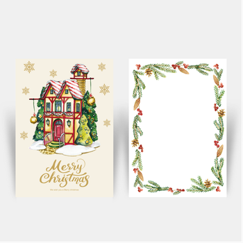 水彩插畫風聖誕小屋模板，暖色調洋溢歡樂節慶氣息 