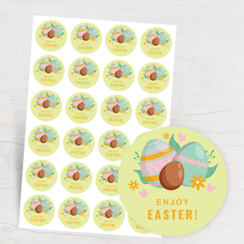 復活節主題卡通設計，淺綠背景搭配多彩彩蛋 