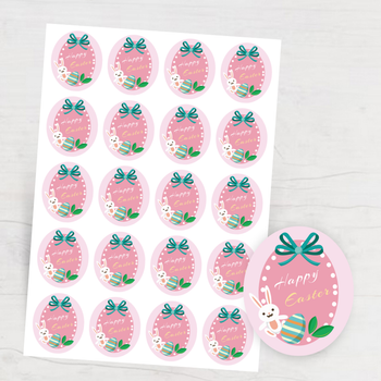 復活節節慶風格模板，粉紅主色配彩蛋兔子 