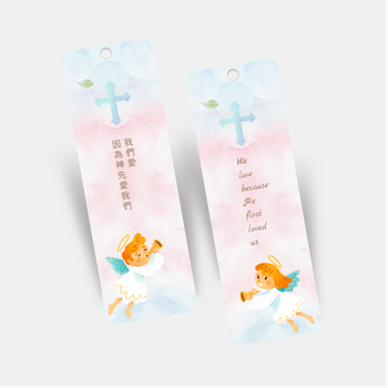 清新設計，粉藍主色，十字架天使葉子元素模板