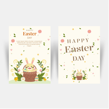 復活節柔和色調小兔子花朵卡片