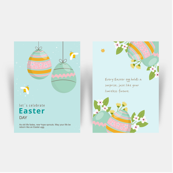 復活節淺藍背景彩蛋花朵卡片