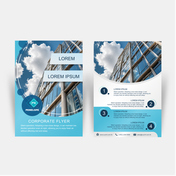 藍色系清新專業設計，圖文排版整齊元素豐富模版 