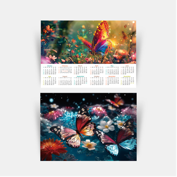 春日自然花卉蝴蝶主題，絢麗多彩夢幻年曆模板 