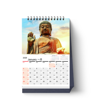 2026年日曆模板：佛像主題，佛教文化風格 