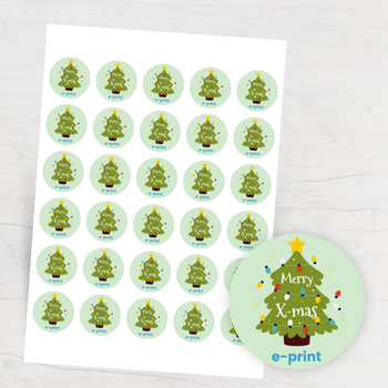 聖誕節扁平化設計模板，聖誕樹搭配彩色燈串 