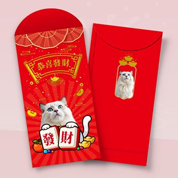 中國傳統節日紅包設計模板，貓咪配吉祥元素 