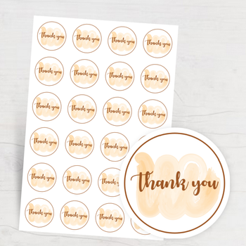 thank you 貼紙 圓形棕色圈淡底Thank you label