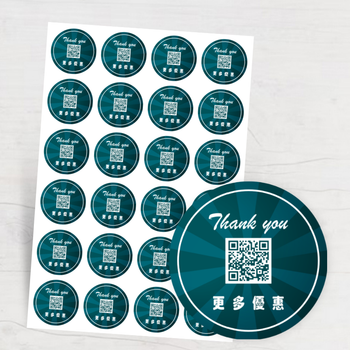 thank you 貼紙 圓形土藍色帶二維碼Thank you label