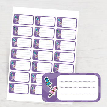 紫色主調範本，含波浪紋與卡通圖釘