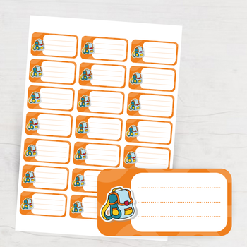 橙為主色活潑溫暖，含圓角矩形書包圖案設計範本