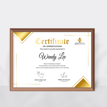 典雅風格感謝證書模板，白金色調搭配精美裝飾 