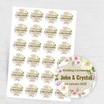 浪漫溫馨結婚貼紙，柔和色調搭配花卉元素 