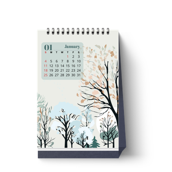 四節主題年曆設計模板，綠橙配色，含書法與自然元素 