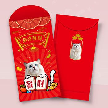 中國傳統節日紅包設計模板，貓咪配吉祥元素 